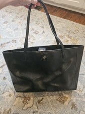 Tory Burch Black Leather Tote Bag Double Shoulder Handle