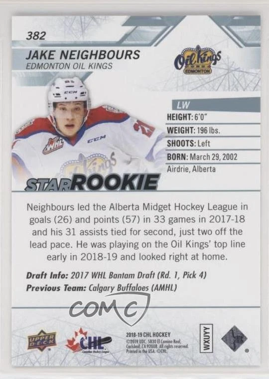 2018-19 Upper Deck CHL Star Rookies Jake Neighbours #382 - Image 2 of 2