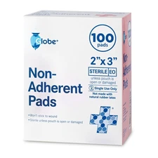 Non-Adherent Wound Dressings, 100-Pack, 2 x 3 Absorbent Pads, Easy Removal