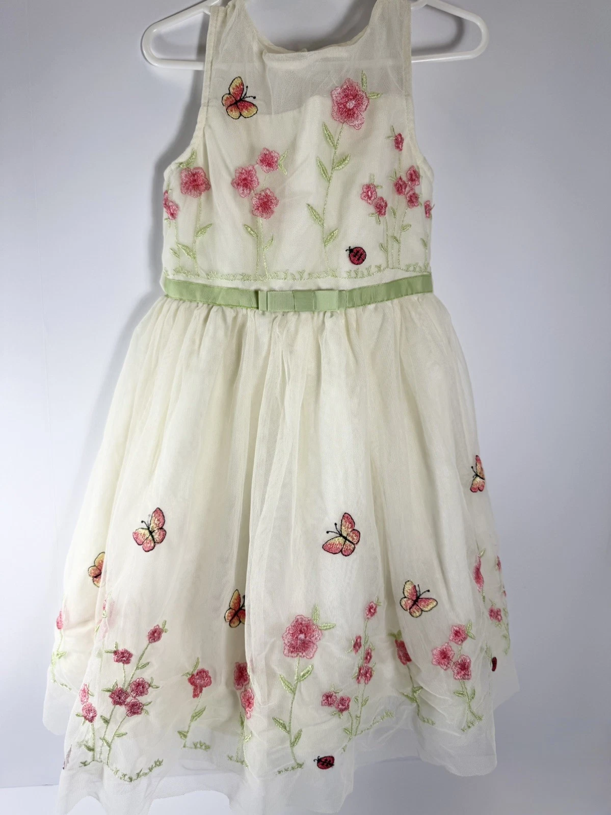 Jona Michelle Girls Party Dress Ivory Floral Butterfly Embroidered Tulle Size 5