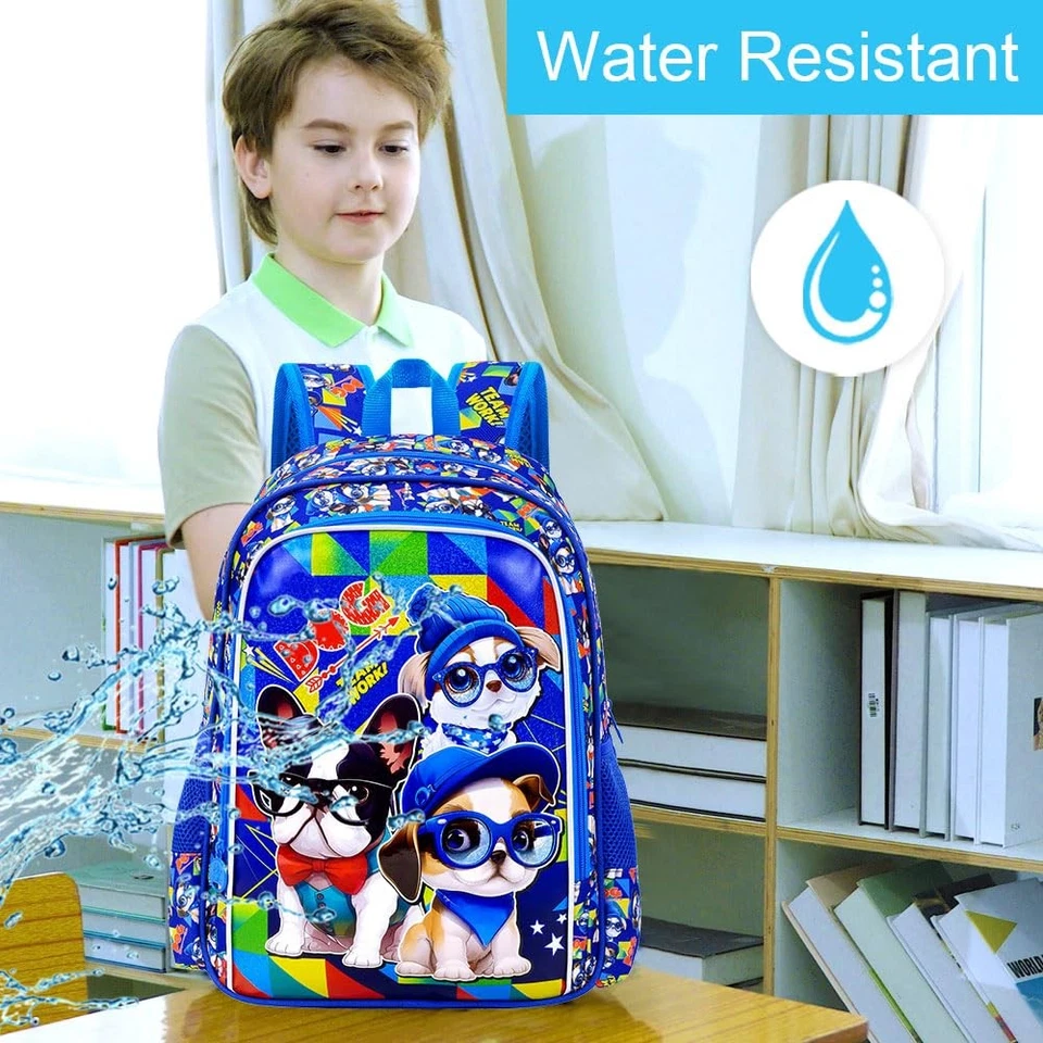 Mochila para niños 3 piezas 16" resistente al agua bolsa para libros para niños con lonchera para perro Foto 3 de 4