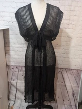 Vtg Holly Harp Sheer Black Boulce Dress Front Zip And Bow Detail See Measurement