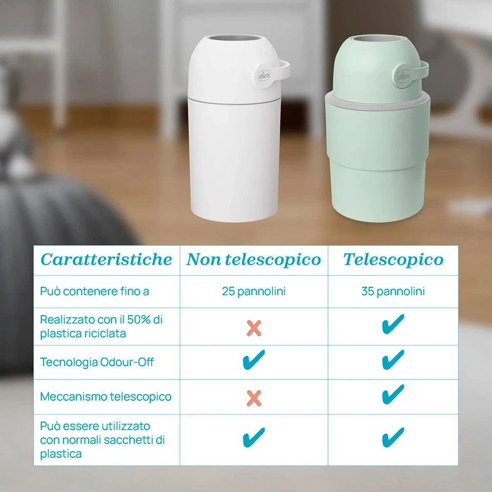 Chicco Mangiapannolini Telescopico Controlla Odori Compatto, Smaltimento Pannoli - Bild 3 von 4