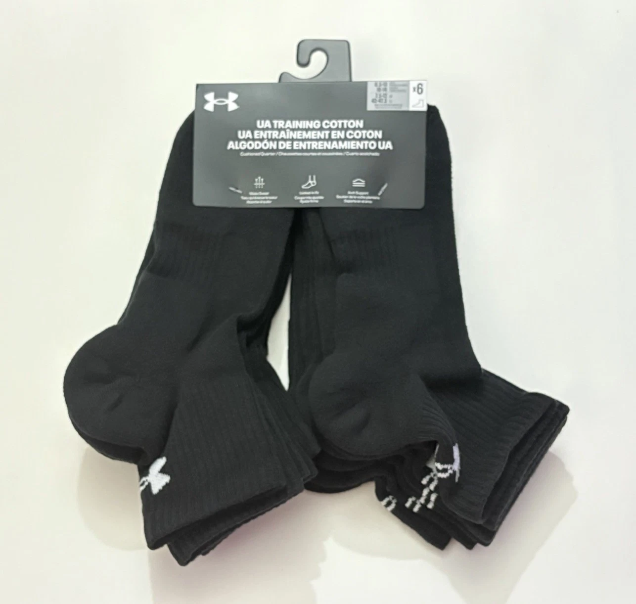 Under Armour UA Training Cotton Cushioned Ankle Socks Black 6-pack Size Large