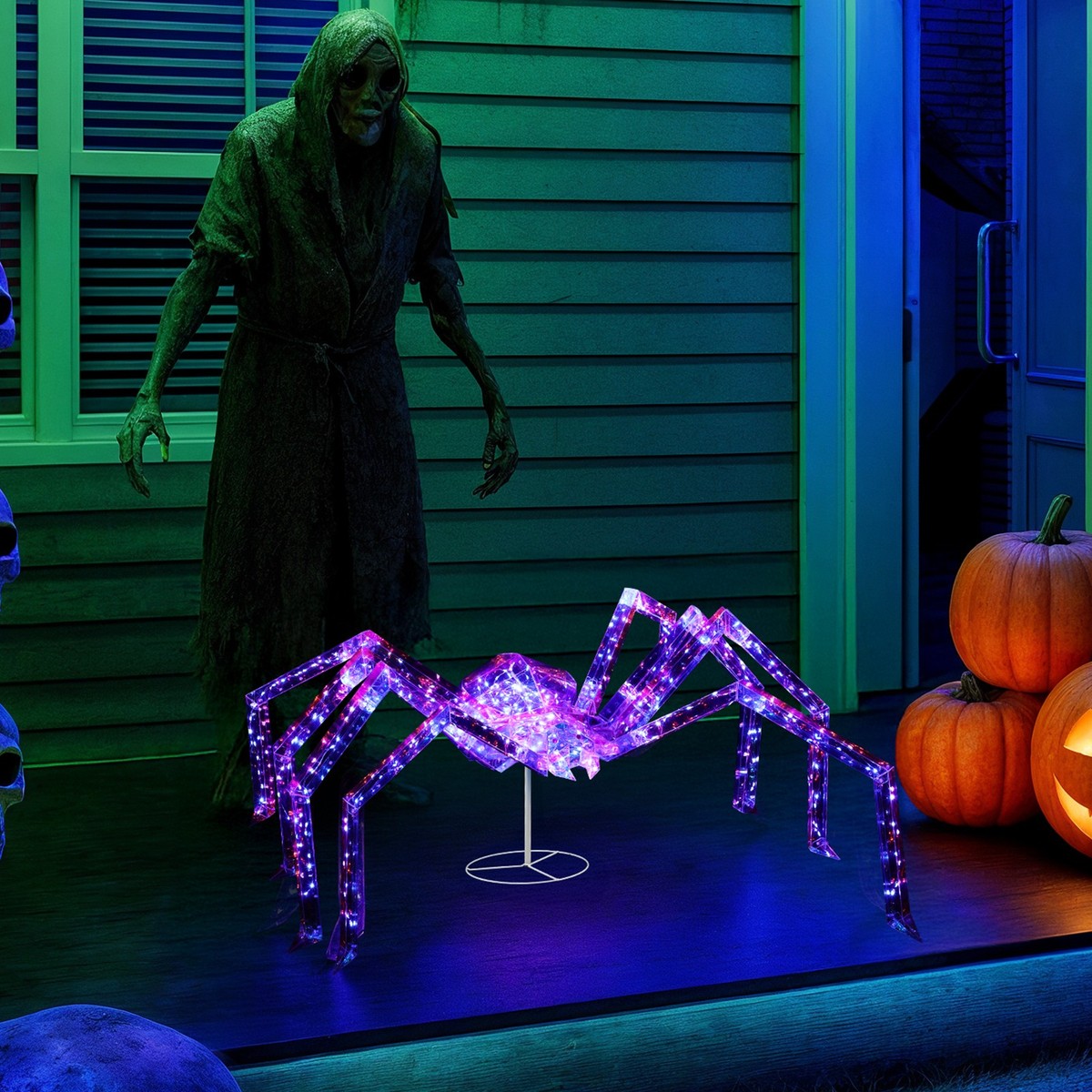 Halloween 3 FT Outdoor 340 LEDs Lights Up Iridescent Spider