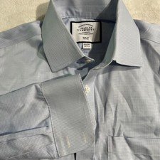 Charles Tyrwhitt Mens Dress Shirt Slim Fit Blue Gingham Size 15 1/2 36in