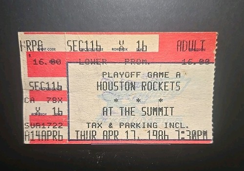 1986 Playoff ticket stub 4-17 Olajuwon & Rockets win 1st game-NBA Finals year