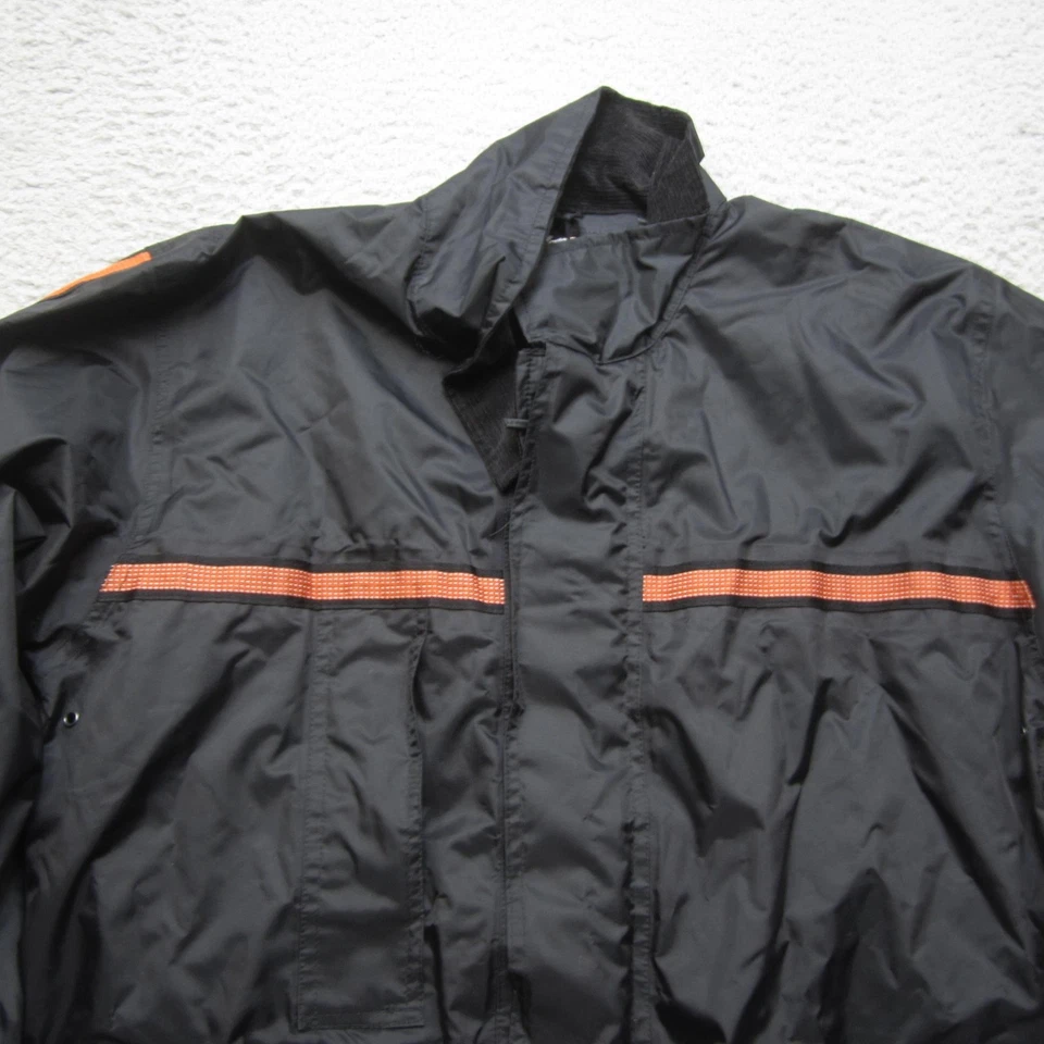 Harley-Davidson Jacket Mens XXS Black Nylon PVC Rain Windbreaker Orange Stripe - Image 4 of 4