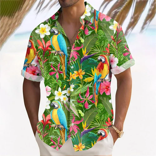 Men's Hawaiian Shirts Mens Floral Printed Button Down Short Sleeve Casual Shirts - Picture 22 of 42