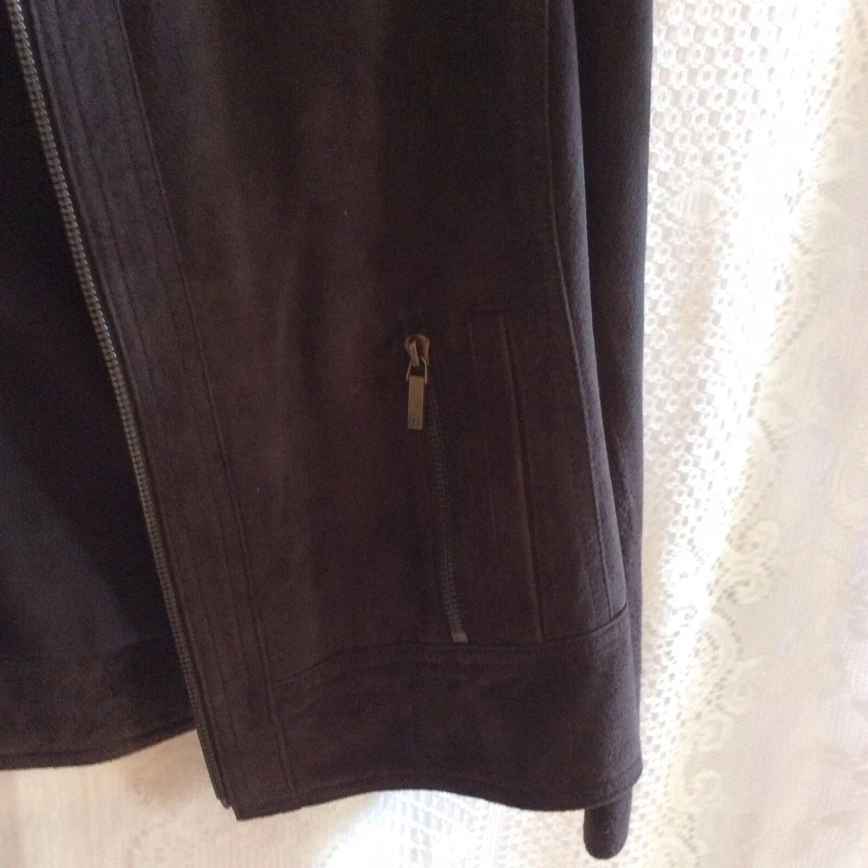 Chaqueta de moto Anne Klein de cuero gamuza marrón para mujer talla L Foto 4 de 4