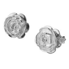 US SELLER BEAUTIFUL 3D ROSE FLOWER Silver PLATED STAMPED 925 Stud Earrings