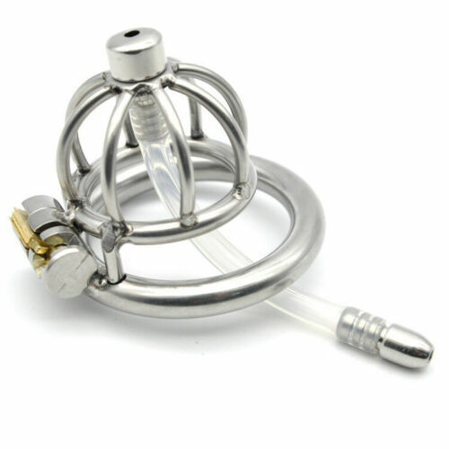 HOT Small Stainless Steel Male Chastity Device Cage BDSM with Tube Anti-off Ring - Picture 1 of 5