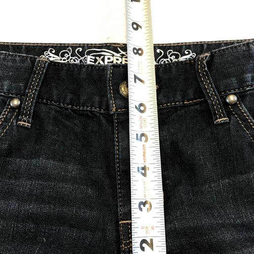 Express Zelda Barely Boot jeans slim lavaggio scuro vita ultra bassa donna taglia 0 R - Foto 6 di 12