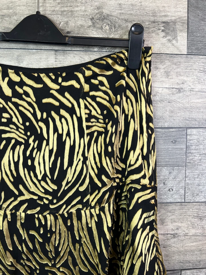 Whistles Womens Midi Skirt Size UK 14 Black Gold Reed Devore Silk Ruffle Party - Image 3 of 4