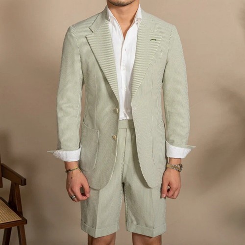 Nueva Chaqueta Vidente Verde de Verano + Pantalones Cortos 2 Piezas Calce Regular para Fiesta Boda - Imagen 5 de 12