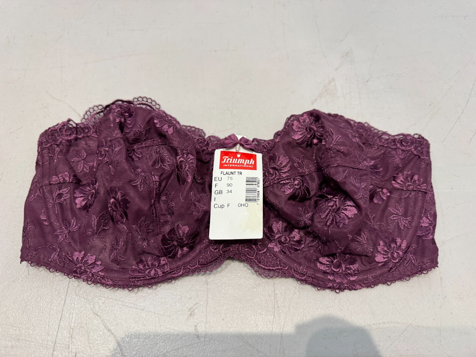 Triumph Flaunt Bra Underwired Nonpadded Lace Full Cup Strapless Size 34F Purple