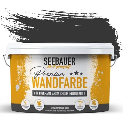 SEEBAUER DIY® Pintura de pared SEEBAUER diy negra para interior - alta opacidad, lavable, sin goteo