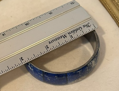 Vintage Chilean Lapis Lazuli 950 Silver Bracelet - Stunning Blue Stone Bangle, - Picture 4 of 11