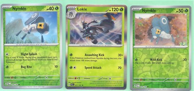 3 EVOLUTION PALDEA EVOLVED POKEMON- LOKIX (Holo) & 2 NYMBLE REV