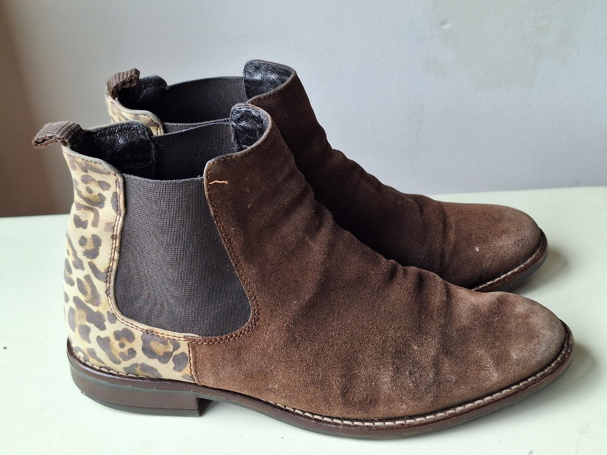 Jones Bootmaker Womens Ankle Boots Freeflex Brown Suede/Animal Print EU36  UK