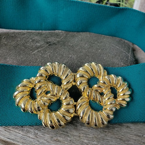 Vgt 80's Motion East Stretch Elastic Belt Green Goldtone Infinit Buckle One Size - Picture 4 of 12