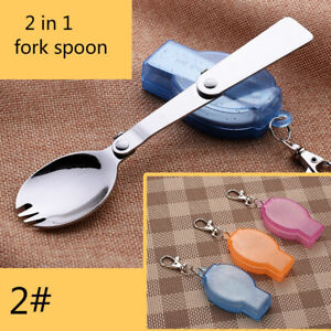 Camping hiking cookout picnic foldable spork stainless steel fork spoon fashion#