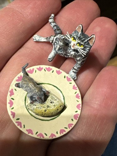 Vintage Fritz Bermann Austrian Vienna Bronze Cat With Mouse On Plate Sculpture - Picture 7 of 10