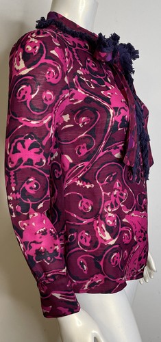 Tory Burch Pink Purple Blouse Top 2 Wool Silk Removable Tie Fringe Button Front - Picture 4 of 15