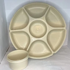 Vintage Tupperware Veggie PARTY TRAY And Dip Bowl SET #1665 1666 1667