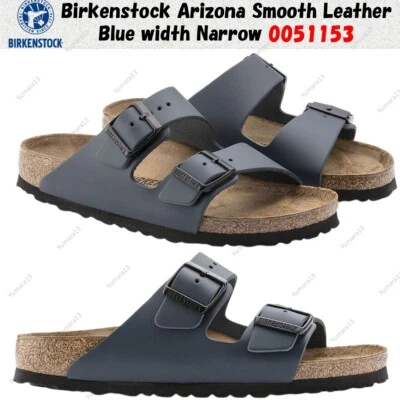 Birkenstock Arizona cuir lisse bleu largeur étroite 0051153 taille unisexe - Photo 1/4