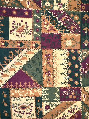 Vintage Oakhurst Textiles Patchwork Print Cotton Fabric Brown Green Piece #2