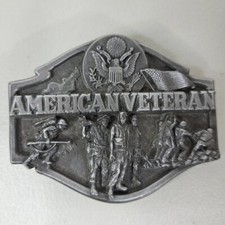 American Veteran Belt Buckle 1980s Commemorative Vintage Siskiyou