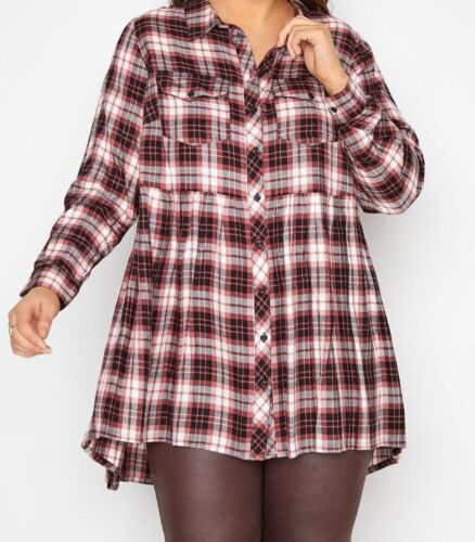 LADIES RED CHECK PEPLUM SHIRT SIZE 38 - 40 ref (192) SALE - Picture 1 of 3