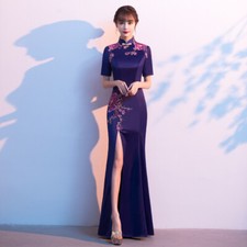Lady Cheongsam Dress Summer Fishtail Long Cheongsam Short-Sleeved Catwalk Qipao