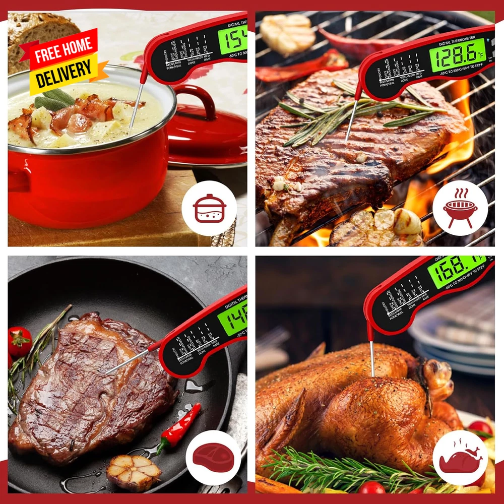 Meat Thermometer Digital - Waterproof Kitchen Thermometer with Backlight and Hol