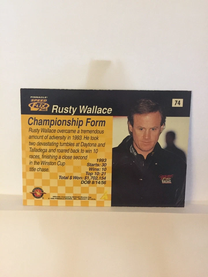 1996 Pinnacle Speed Flix Rusty Wallace #74 - Image 3 of 3