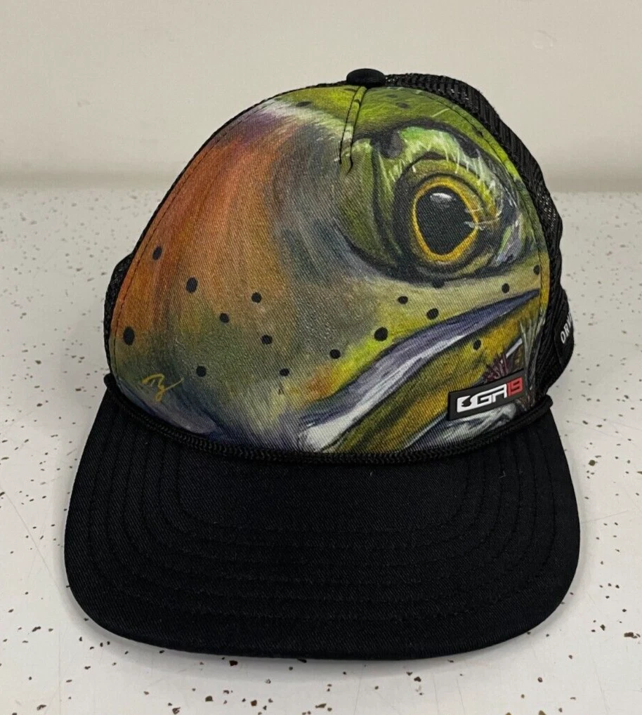 Mens Orvis Fly Fishing Snapback Trout Art GR19 Trucker Hat ~ CLEAN