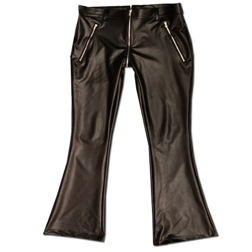 Men Skinny Elastic Shiny Pants Flared PU Leather Trousers Low Waist Slim Fit - Picture 7 of 9