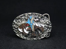 Vtg Handcrafted End of the Trail Native American Inlay Turquoise SSI Belt Buckle