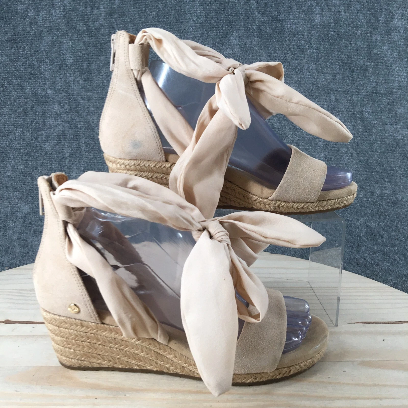 UGG Australia Sandali Donna 6 5 Trina Zeppa Espadrillas Nastro 1099693 Beige Zip