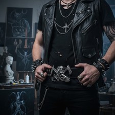 Men Western Belt Buckle Silver Metal Bling Skeleton Skull Big UFO Accessory