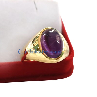 Natural Amethyst Gemstone with 925 Sterling Silver 18 K Gold Plated Men Ring #92