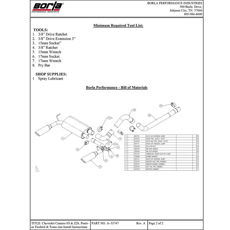 Borla 140028 S-Type Cat Back Exhaust for 1998-2002 Camaro SS Z28 Firebird 5.7 V8 - Image 4 of 4