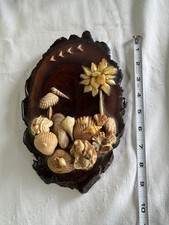 Vintage Seashell Floral Wall Hanging Basket Folk Art Tramp Art
