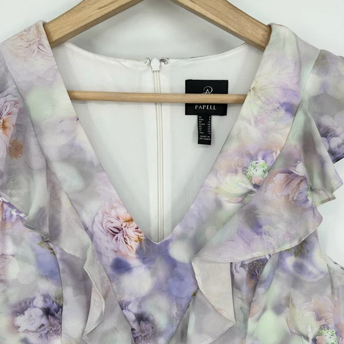 Adrianna Papell Ombre Floral Dress Satin Ruffle Sleeveless Midi Purple, Size 8 - Picture 4 of 10