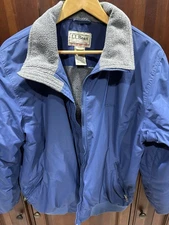 L L Bean Men L Blue Polar Fleece Lined Full Zip Nylon Jacket VTG 90s USED COND
