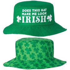 St. Patrick's Day Reversible Bucket Hat Green Fancy Dress Up Costume Accessory