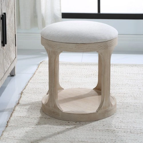 Uttermost 24076 Dennen 18"W Pine Accent Stool - Off White / Oak - Picture 6 of 7