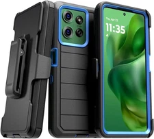 Designed for Motorola Moto G Power (2025) Case with Belt Clip Black&Blue 