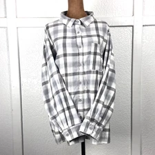 Cotton On Gray/White Plaid Flannel Button Up Shirt Womens SP 100% Cotton Casual
